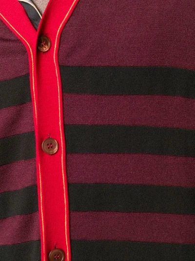 Shop Marni Striped Cardigan In Red