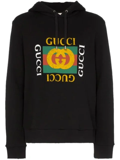 Gucci Fake Logo-print Cotton-jersey Hooded Sweatshirt In Black | ModeSens