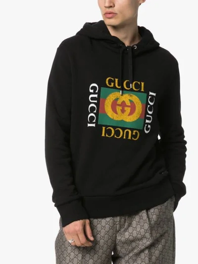 Shop Gucci Vintage Logo Print Hoodie In Black