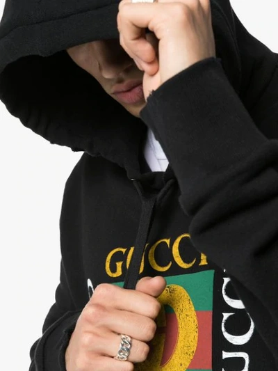 Shop Gucci Vintage Logo Print Hoodie In Black