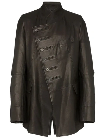 Shop Ann Demeulemeester Mandarin Collar Asymmetric Jacket In Black