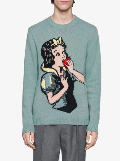 Shop Gucci Snow White Wool Knit Sweater In Blue