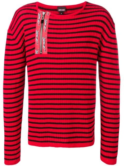 Shop Just Cavalli Striped Zip Detail Sweater In Red