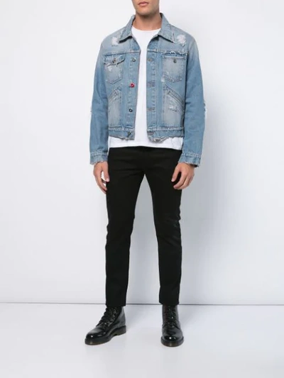 Shop Mjb Marc Jacques Burton Distressed Cropped Denim Jacket In Blue