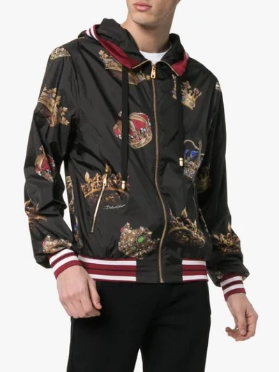Shop Dolce & Gabbana Crown Print Hooded Track Jacket In Black