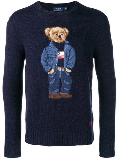 Shop Polo Ralph Lauren Teddy Bear Knitted Jumper In Blue