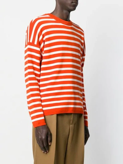 Shop Ami Alexandre Mattiussi Stripe-pattern Logo-patch Jumper In Orange