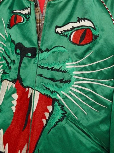 Shop Gucci Bomber Jacket With Panther Face In 3101 Verde