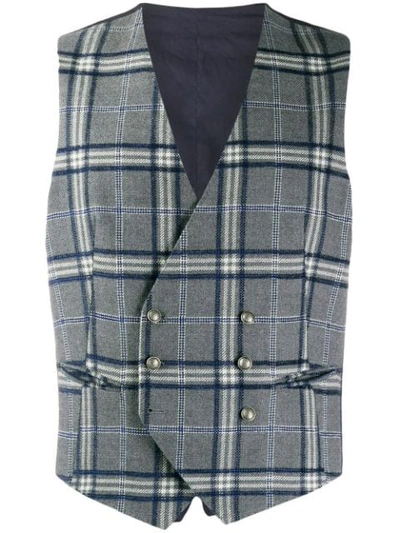 Shop Tagliatore Checked Waistcoat In Blue