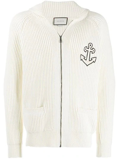 Shop Gucci Anchor-patch Zipped Sweatshirt In 9133 White