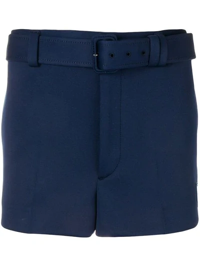 Shop Prada Logo Patch Belted Shorts In Blue