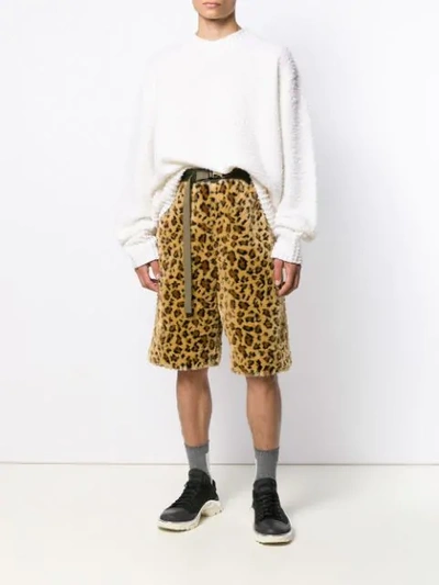 Shop Sacai Faux Fur Leopard Shorts In Brown