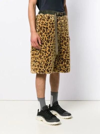 Shop Sacai Faux Fur Leopard Shorts In Brown