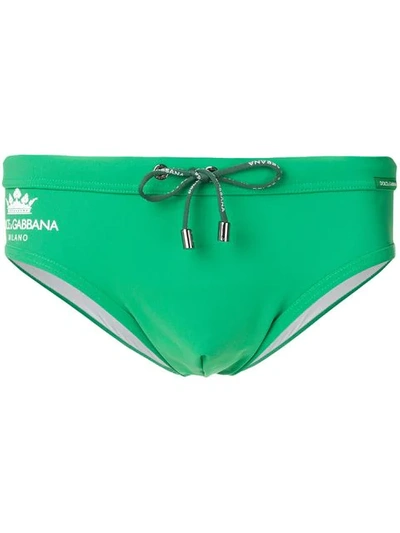 Shop Dolce & Gabbana Logo Swim Briefs In Green