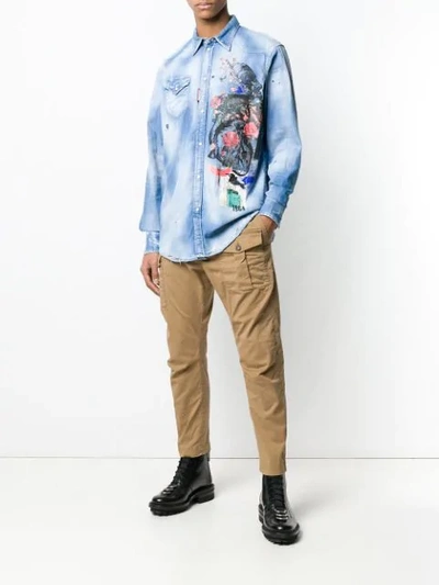 Shop Dsquared2 Printed Denim Shirt In Blue