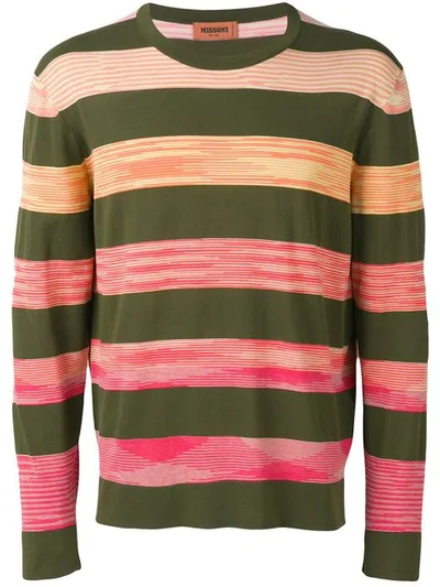 Shop Missoni Striped Knit Sweater In Green