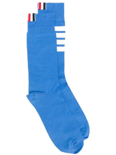 THOM BROWNE 4 条纹轻质中筒袜 - 蓝色