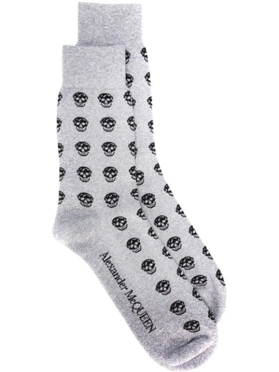 Shop Alexander Mcqueen Jacquard Skull Socks In Grey
