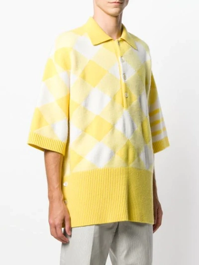 THOM BROWNE 超大款四条纹格子图案羊绒POLO衫 - 黄色