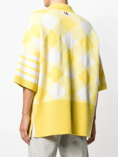 THOM BROWNE 超大款四条纹格子图案羊绒POLO衫 - 黄色