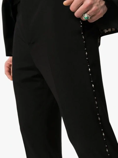 Shop Saint Laurent Stud Embellished Wool Tuxedo Trousers In Black