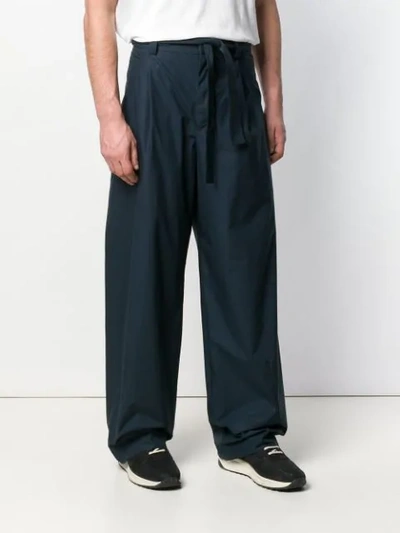 Shop Maison Flaneur Belted Wide Leg Trousers In Blue