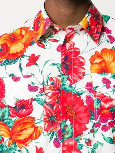 Shop Msgm Short-sleeved Floral Print Shirt In White