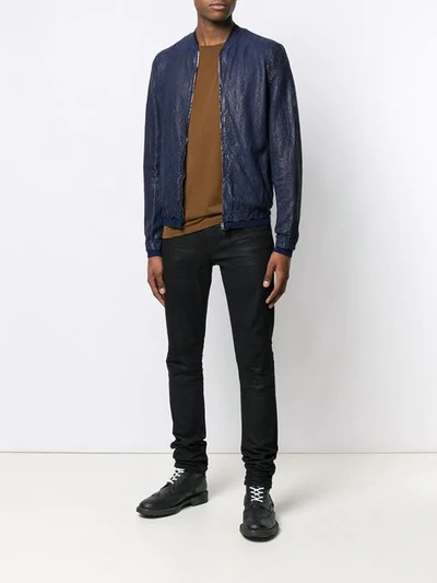 Shop Salvatore Santoro Perforated Detail Bomber Jacket In Blue