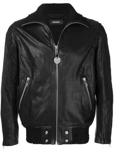 Shop Diesel Zipped Leather Jacket In Black
