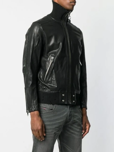 Shop Diesel Zipped Leather Jacket In Black
