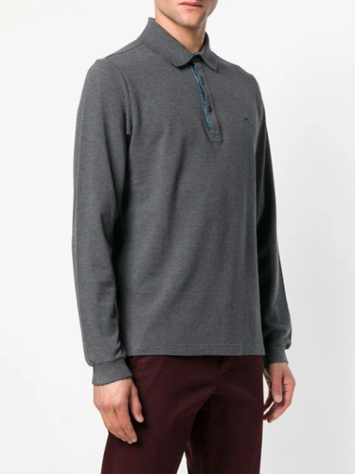 Shop Etro Long Sleeved Polo Shirt In Grey