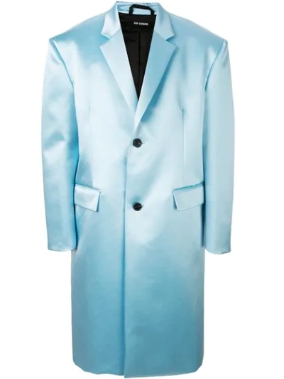 Shop Raf Simons Silk Single-breasted Coat In Light Blue 00042