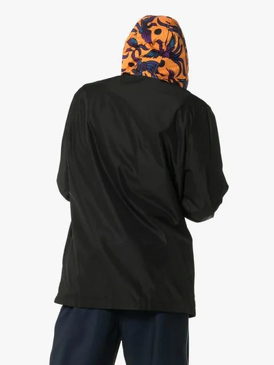 Shop Kenzo Logo Print Hooded Windbreaker Jacket In Black