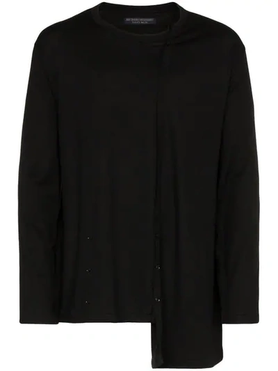 Shop Yohji Yamamoto Diagonal Long Sleeve Cotton Wool-blend Top In Black