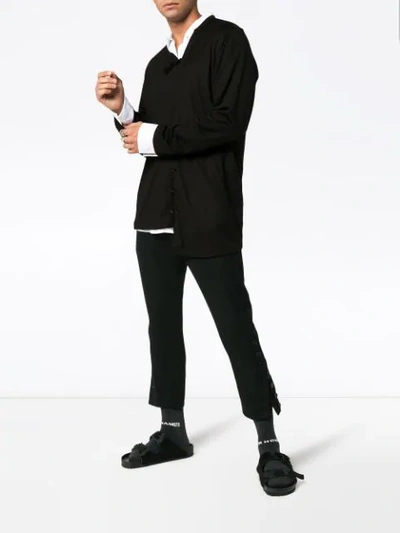 Shop Yohji Yamamoto Diagonal Long Sleeve Cotton Wool-blend Top In Black