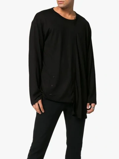 Shop Yohji Yamamoto Diagonal Long Sleeve Cotton Wool-blend Top In Black