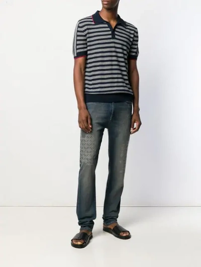 Shop Etro Striped Knit Polo Shirt In Blue