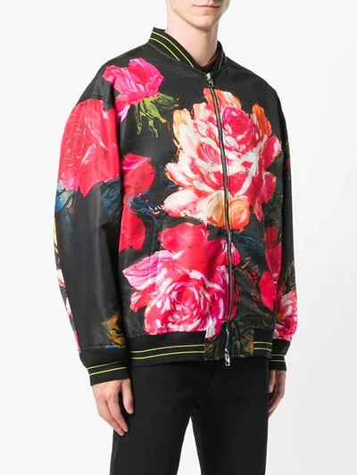 Shop Alexander Mcqueen Rose Print Bomber Jacket In Black