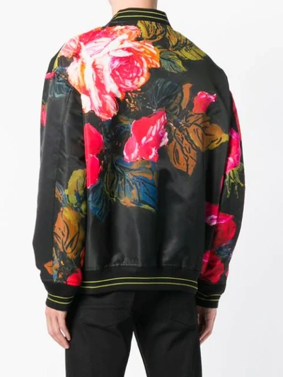 Shop Alexander Mcqueen Rose Print Bomber Jacket In Black