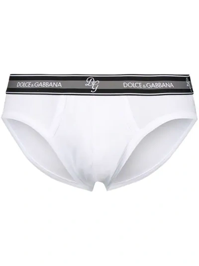 Shop Dolce & Gabbana Elasticated Waistband Logo Briefs In White