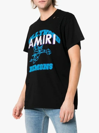 Shop Amiri Print Perforated Detail T-shirt In Black