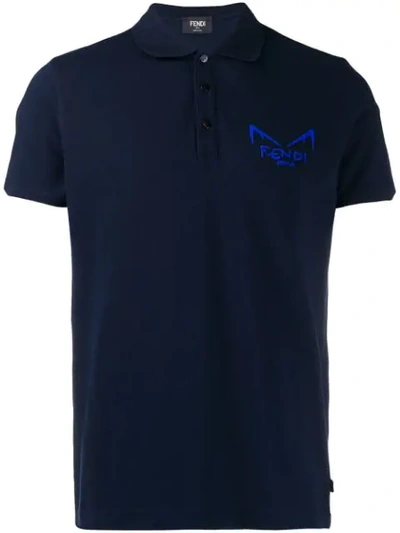 Shop Fendi Diabolic Eyes Polo Shirt In Blue