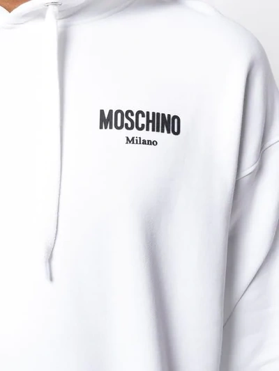 Shop Moschino Lettering Logo Jersey Hoodie In White