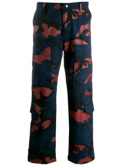 Shop Valentino Camouflage Cargo Trousers In Blue