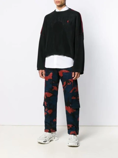 Shop Valentino Camouflage Cargo Trousers In Blue