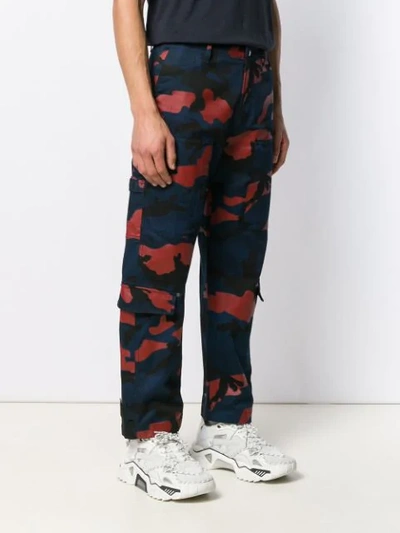 Shop Valentino Camouflage Cargo Trousers In Blue