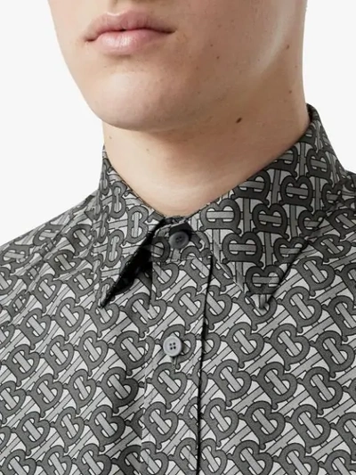 Shop Burberry Classic Fit Monogram Print Silk Twill Shirt In Grey