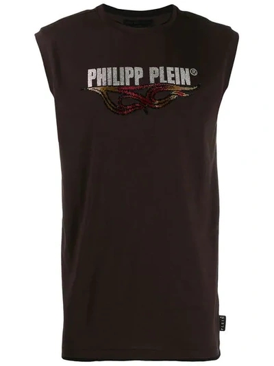 Shop Philipp Plein Flame Tank Top In Brown