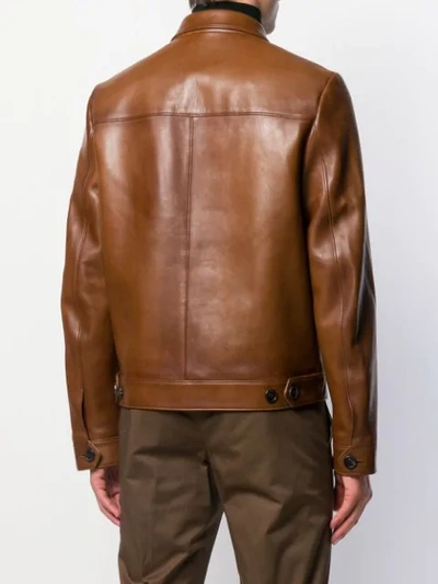 Shop Prada Logo Patch Boxy Jacket - Brown