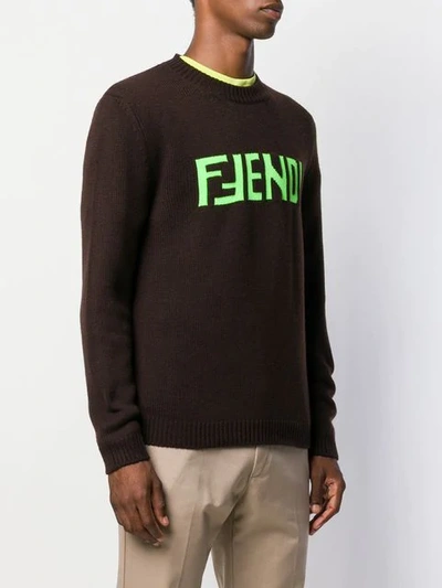 Shop Fendi Logo Sweater In F17qc Moka Verde Fluo
